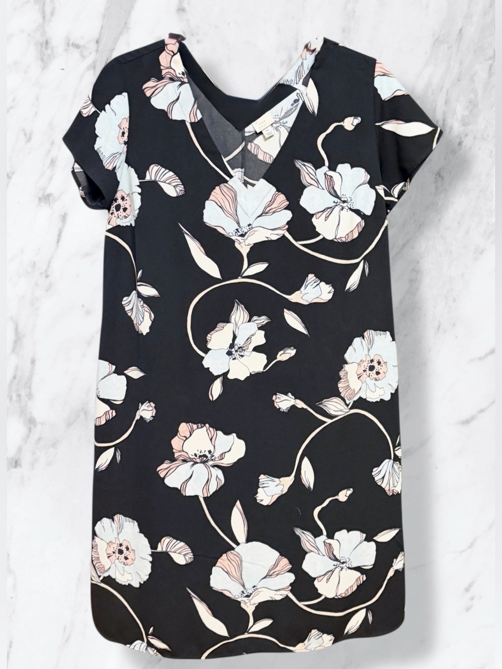 a new day Black V-Neck Short Sleeve Dress with Pastel Floral size XL